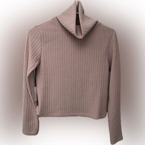 Babaton Ribbed Cropped Mock Neck Pullover – XS